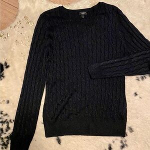 LOFT Petites Sparlky Lightweight Black Cable Knit Sweater